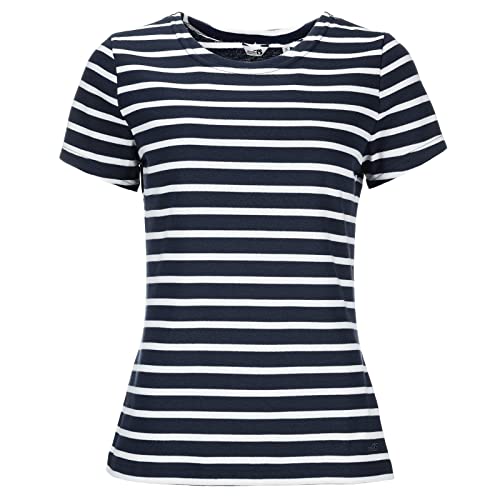 modAS Bretonisches Damenshirt T-Shirt Gestreift mit Rundhalsausschnitt - Ringelshirt Streifenshirt aus Baumwolle in Blau/Weiß Größe 52