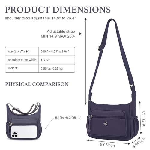 Image of WITERY Crossbody Purses for Women Lightweight Nylon Shoulder Bag Handbag | Water-Resistant Nylon Fabric, Multi Zipperd Pockets, Small Pocketbooks for Work Travel Daily, Adjustable Strap