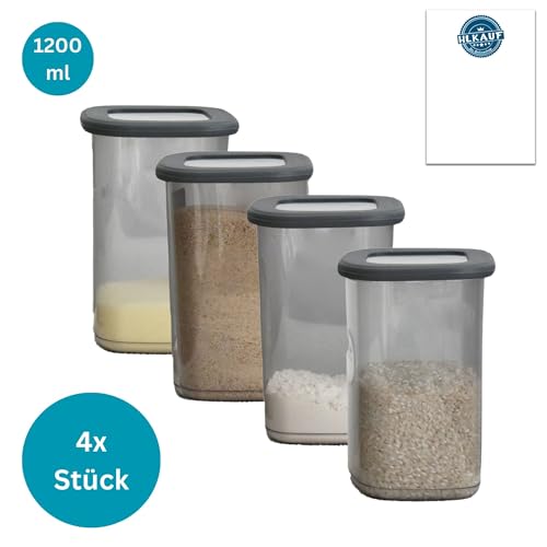Vorratsdosen mit Deckel luftdicht diverse Sets Küchenorganizer Aufbewahrungsbox BPA frei stapelbare Vorratsbehälter für sämtliche Lebensmittel 'wie Zucker Mehl und Müsli' (4x 1200ml & 1x HLKauf-Block)