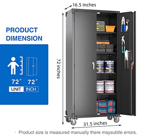 Jaord Metal Storage Cabinet With Pegboard,Rolling Garage Cabinet With 4 Adjustable Shelves And 2 Doors,72” Lockable Storage Cabinet For Home,Utility Room… #TOP2