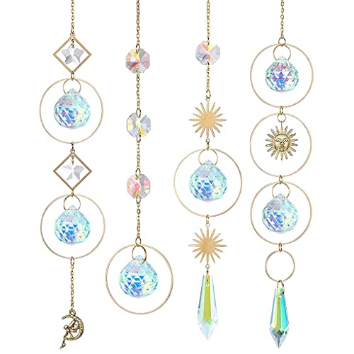 FIOERDTUIE Lot de 4 Suncatcher Portable Brillant Suspendu Cristal Pendentif Ménage Bureau Fenêtre Arbre De Noël Décoration Cover