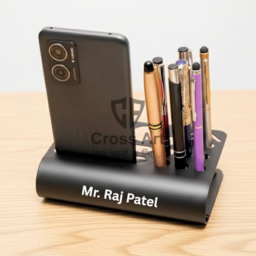 Image of Teak Wood Office Desk Organizer - Personalized Pen Stand, Pencil Stand for Office Desk, Tiny Phone Holder - Elegant and Functional Desktop Accessory for Organized Workspaces (CAPS 4019)