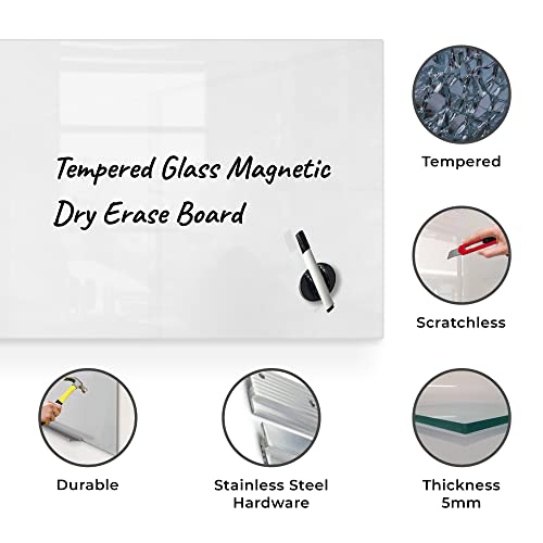 Magnetic Glass Dry Erase Board, Frameless Glass White Board, 24"X36", With Magnets, Markers, Aluminum Marker Tray, Magnetic Eraser For Office, Home & School By Fab Glass And Mirror #TOP2
