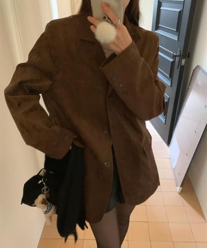 RICHTRUE Old Money Aesthetic Winter Brown Faux Leather Jacket Women Fall Fashion 2025 Trendy Suede Jacket Y2k Outerwear2