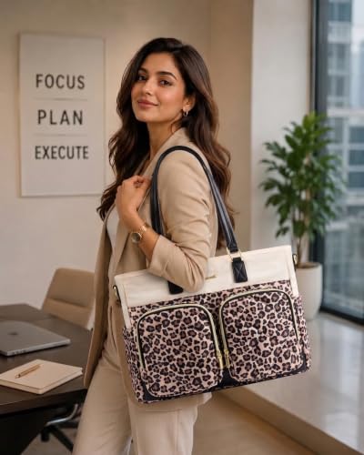 Image of LOVEVOOK Lunch Box Tote Bag for Women, 15.6 Inch Laptop Work Bag with Lunch Compartment, Oversized Tote with 40oz Cup Holder for Teacher, Nurse & Office Commuter