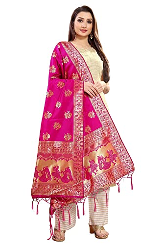 ROYAL TRENDZ Women's Dholki Kataan Silk Blend Zari Work Banarasi Dupatta(Pink)2