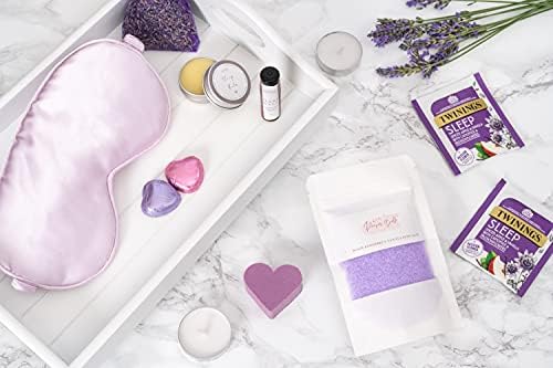 Relaxation gift for women, Aromatherapy spa at home to help sleep, Pamper hamper with Lavender sleep roll-on, Bath salts Candle and Sleep Mask