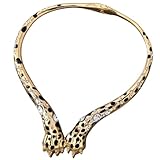 Gold Leopard Necklace with Rhinestones, Black Spots, Statement Choker, Animal Print Design