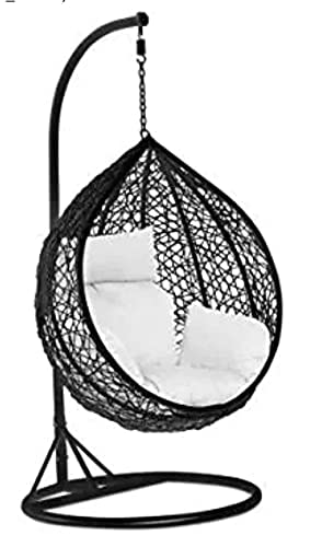 Image of Single Seater Swing Chair with Stand for Home & Cushion & Hook Outdoor Indoor | Balcony |Garden |Living Room |Garden | Patio | Home Improvement|(Swing Brown with Cushion White)