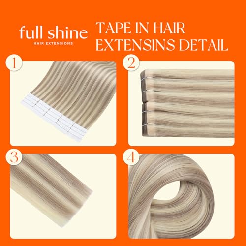 Image of Full Shine Invisible Tape in Hair Extensions, 18 /613 Ash Blonde, 18 Inch | Invisible Tape in Extensions, 20 Pcs 50G, Seamless Blend, Bridal Hair, Add Length, Wedding Guest Hair