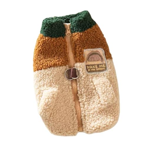 犬ふく秋冬 小型犬 バイカラー風 冬用キャットウェア 小型犬 服 厚手 保温 ボア素材 背中開き 暖かい 猫服 冬 保温 柔らかい コットン お散歩 ?外 軽量 着脱簡単 (茶色のベスト,S)