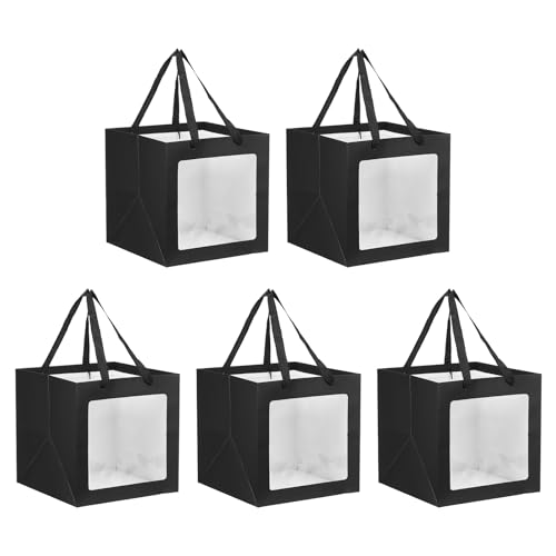 Sac cadeau kraft noir 10x10x25 cm PATIKIL avec poignées pour fêtes et mariages