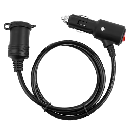 3Ft Cigarette Lighter Extension Cord 16 AWG Heavy Duty 12V Extension Cord with 15A Built-in Fuse and LED Indicator Universal Cigarette Lighter Extender for Car Refrigerator Phone