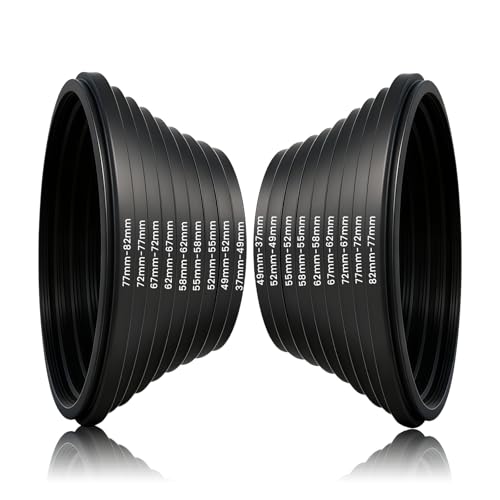 18 PCS Lens Filter Adapter Ring Set, Metal Step Up/Down Ring Adapter Filter Stepping Rings 37 49 52 55 58 62 67 72 77 82mm for DSLR/Digital Cameras & UV/CPL/ND Filters