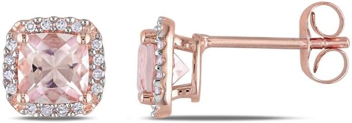 Silversea store 1.50 Ctw Cushion Cut Peach Morganite Push Back Womens Stud Earrings 14k Rose Gold Finish 925 Sterling Silver