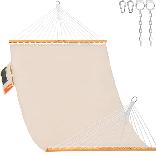 Lazy Daze Hammocks 11 FT Double Outside Hammock Quick Dry Olefin Fabric Hammock with Spreader Bar & Side Pocket for Outdoor Poolside Backyard 450 lbs Capacity, Beige