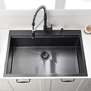 33 Inch Black Kitchen Sink Drop In Workstation - VOKIM 33x22-Inch Drop In Sink 16 Gauge Black Stainless Steel Single Bowl Kitchen Sink 10'' Deep Handmade Kitchen Sink with Cutting Board& Strainer 33 Inch Black Kitchen Sink Drop In Workstation VOKIM 33×22 Inch Drop In Sink 16 Gauge Black Stainless Steel Single Bowl Kitchen Sink 10 Deep Handmade Kitchen Sink with Cutting Board Strainer