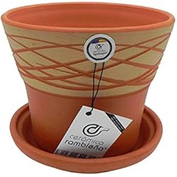 Macetas Barro Decoradas CERÁMICA RAMBLEÑA | Macetas de Barro Rojo | Macetas Decorativas | Macetas de cerámica | Macetas Exterior | Rústica-Hilo | Decoración 100% Hecho a Mano | 20x20x18 cm | Plato Incluido