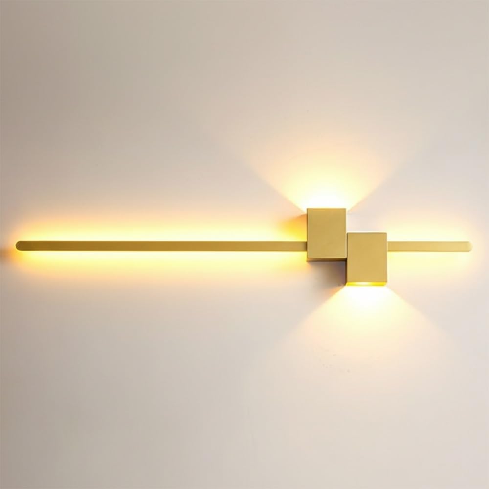 Minimalistische LED Wandlampe Langform, Moderne Lineare Wandleuchte mit Up Down Licht als Wandbeleuchtung Geometrisch für Wohnzimmer Schlafzimmer Flur(Gold(3000K),80cm/31.49in)