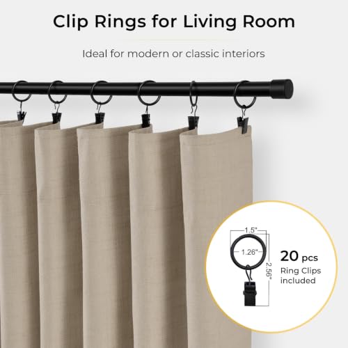 Image of INOVADAY 100% Blackout Curtains for Bedroom, Burlywood Birch Black Out Curtains 108 Inch Long, Clip Rings Linen Blackout Drapes, Thermal Insulated Room Darkening for Living Room, 2 Panels - W50xL108