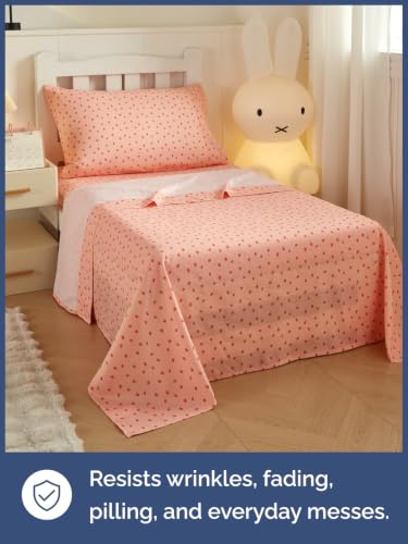 Image of Kids Twin Size Strawberry Bed Sheets - 3 Piece Kids Strawberry Sheet Set - Sweet Fruity Bedding - Ultra-Soft, Cute & Cozy - Breathable & Machine Washable - Bed Set for Boys, Girls, Teens & Toddlers