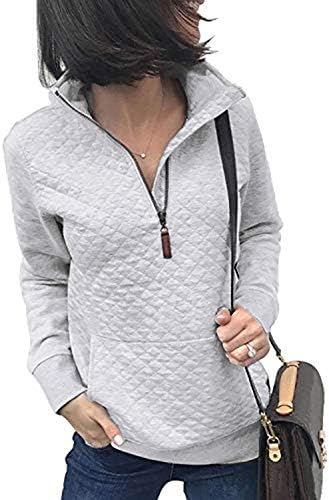 BTFBM Women Fashion Quilted Pattern Lightweight Zipper Long Sleeve Plain Casual Ladies Sweatshirts Pullovers Shirts Tops (White, Medium)