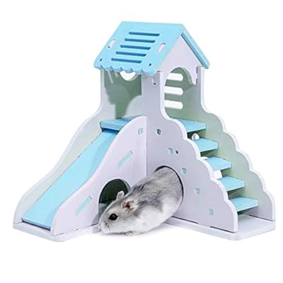 Yunnyp Hamster Sleeping Nest Color House toy,Double Layer Hamster House Dual-layer Pet Play House with Stairs Slide