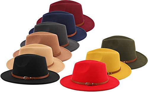 Melesh Wide Brim Unisex Classic Belt Buckle Fedora Hat (G Grey) #TOP5