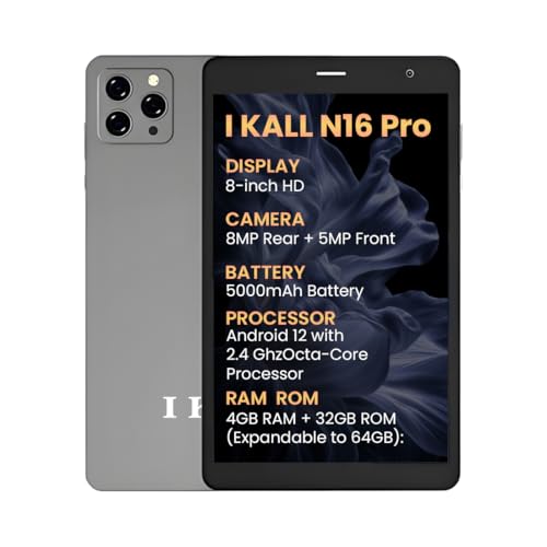 Image of IKALL N16 Pro Smart Tablet - 8 Inch HD Display, Octa Core Processor, 4GB RAM + 32GB ROM, Android 12, 4G Voice Calling, Long-Lasting 5000mAh Battery (Grey)