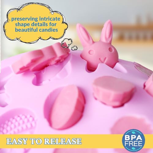 Image of HKNMTT Easter Silicone Candy Mold 2-PACK 9 Shaped Egg Rabbit 72 Cavities Chocolate Mould Wax Melt Tray for Gummies Cupcake Decor Kids Holiday Gift Fudge Making Set
