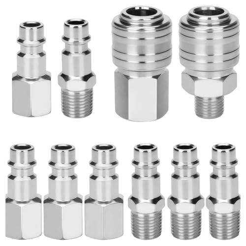 Image of Air Line Connectors, 10-Piece Industrial Air Line Fittings Set, 1/4" BSP Euro Connectors for Compressors, Hoses, Air-Tools, Airline Fittings Couplings Plug Kit with Male Female Thread Set