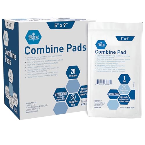 MED PRIDE Combine ABD Pads 5 x 9 Inch 20 Count Sterile Abdominal Pads High Absorbency Wound Dressings Individually Wrapped Latex Free Single Use