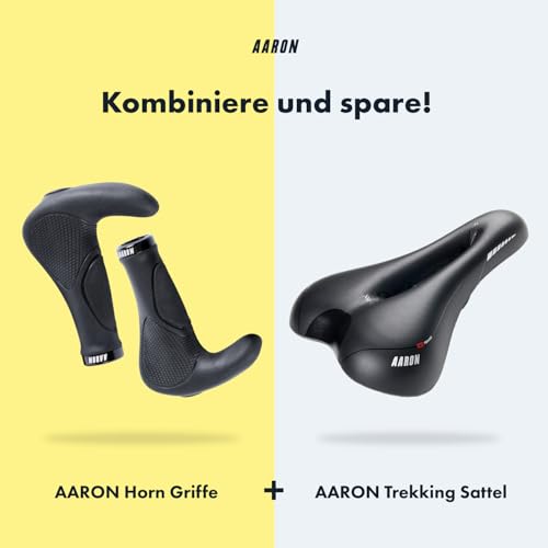AARON Horn - Lenker Griffe mit Gel Dämpfung - ergonomische Lenkerhörner aus rutschfestem Gummi - Fahrradgriffe für E-Bike, Trekkingrad, Mountainbike, Tourenrad in schwarz