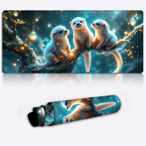 Tapis de souris pour jeux loutres magiques grand format tapis de bureau antidérapant