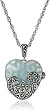 Sterling Silver, Oxidized Marcasite, and Gemstone Colored Glass Heart Pendant Necklace, 18