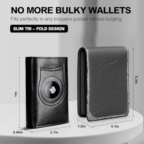 Wallet for Men Minimalist Compact Pop Up Credit Card Holder, Front Pocket Smart RFID Blocking Mens Slim Wallet,Ultra Thin Trifold Mens Leather Wallets Metal Aluminum Card Case (Oil Wax Black)2