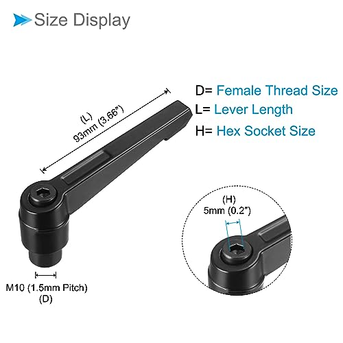 Image of Clamping Lever Handles, M10 Female Thread 93mm Lever, Adjustable Quick Release Locking Rotating Knobs Black - (Applications: for Lathe Machinery), 2-Pieces