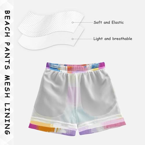 Pigsaly Boys' Swim Board Shorts Pink Purple Tartan Boy's Swim Trunks Kids Swimwear 2T4