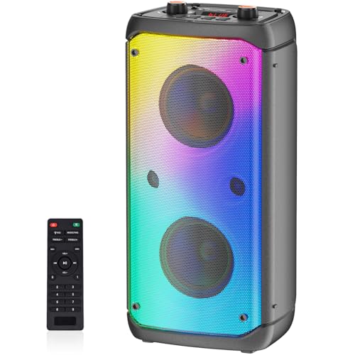 Bluetooth Speaker Wireless, 80W Peak Wireless TWS Portable Outdoor Party Speakers with Subwoofer, Deep Bass, 6 LED Colorful Lights, Loud Stereo Sound Boombox for Party, Home, Camping, Travel (Black)