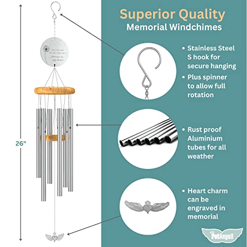 Memorial Wind Chimes For Loss Of Loved One - Sympathy Wind Chimes, Wind Chimes Memorial - Large 26" Silver - Bereavement Wind Chimes Outdoors, Memorial Gifts, Windchimes In Memory, Mother, Father, Dog #TOP1