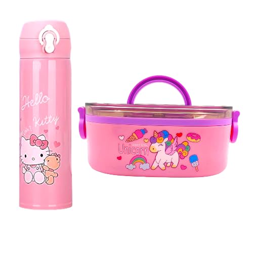 Buy Combo Of Unicorn Lunch Box & Hello kitty water Bottle Thermal