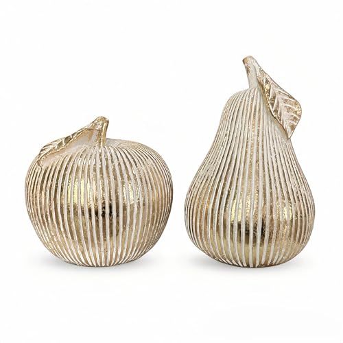 Dwelloria Gold Apple and Pear Decor Set,Retro Fruit Figurines Home Decor, Modern Decorative Ornaments for Living Room Office Desk Shelf Coffee Table, Unique Gift and Tabletop Accent