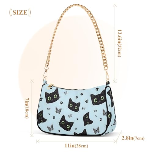 Clutch Shoulder Bags Tote Evening Purse Handbags for Women Black Cat Butterfly Hobo Bags with Zipper Closure3
