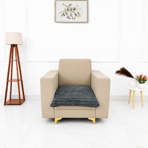 Image of Homerz Premium Rabbit Fur Sofa Cover with Anti-Skid Backing, Soft Plush Fabric Sofa Protector for Living Room Furniture (Grey, 1 Seater, Only Seat Cover)