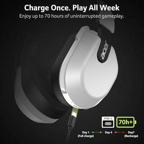 Acer Wireless Gaming Headset for PS5, 2.4GHz & Bluetooth 6.0 Gaming Headphone with Flip-to-Mute Mic, Lightweight, 70H Battery, Compatible with PS4/PC/Switch - White - image 7