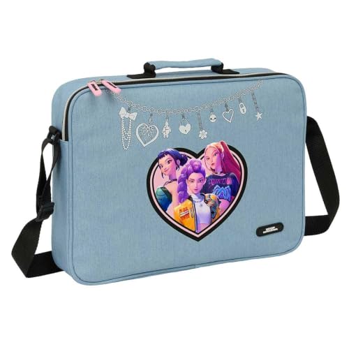 Cartera de mano K-Pop Demon Hunters azul con doble tirador para colgar y organizar apuntes