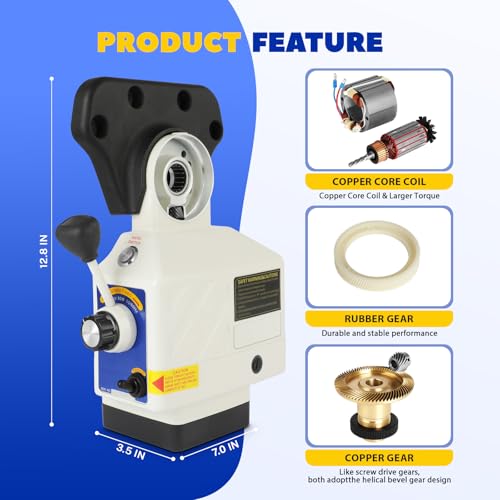 Power Feed X-Axis for Milling Machine, 450 in-lbs Torque Power Feed Milling Machine, 0-200 RPM, 110V, Benchtop Mill Power Feed for Bridgeport and Some Knee Mills with 5/8" Diameter Shafts On The End