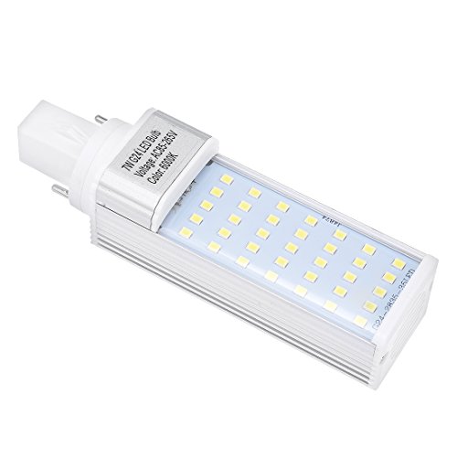 Ruilogod G24 G24D PL-C Lámpara PL 2P 7W LED BOMBLE GURANTE GURANTE blancopuro 6000K, reemplazo de lámpara fluorescente compacta CFL, con cubierta clara