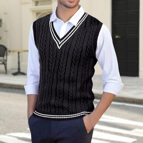 Pull sans manches homme léger tricot torsadé col en V pull d'automne - 6