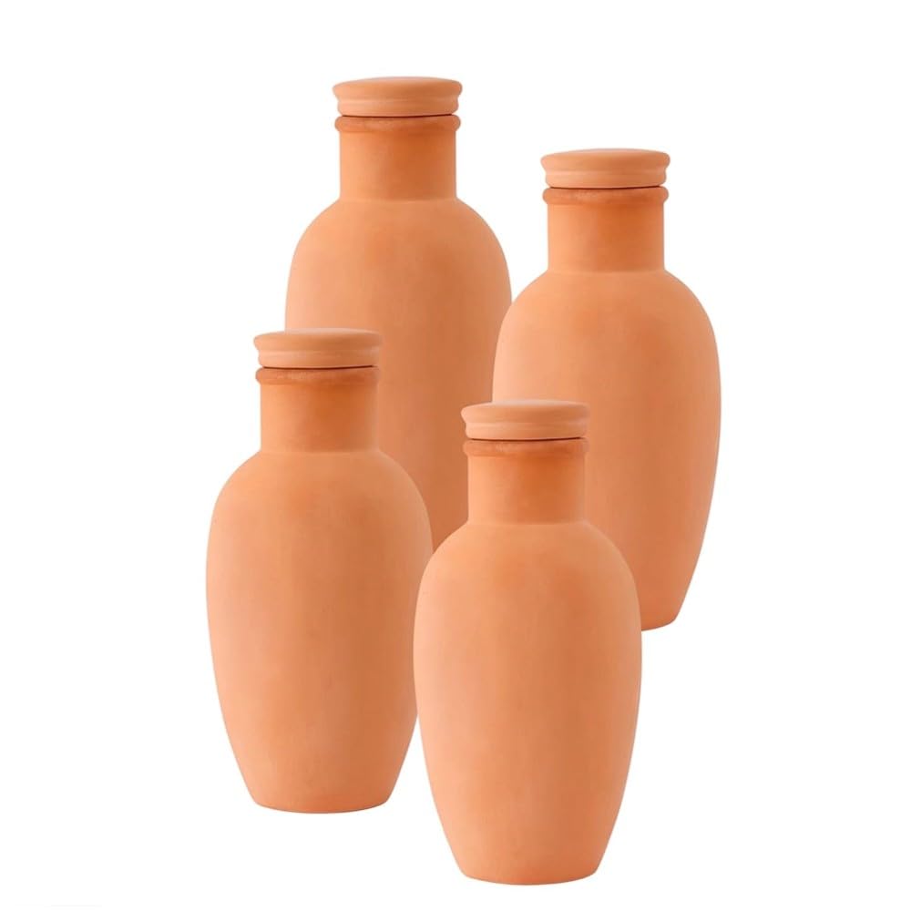 Jnchdghwa Irrigation Clay Watering Globes 4pcs 3.1inch Plant Watering Pot with Lid Terracotta Terra